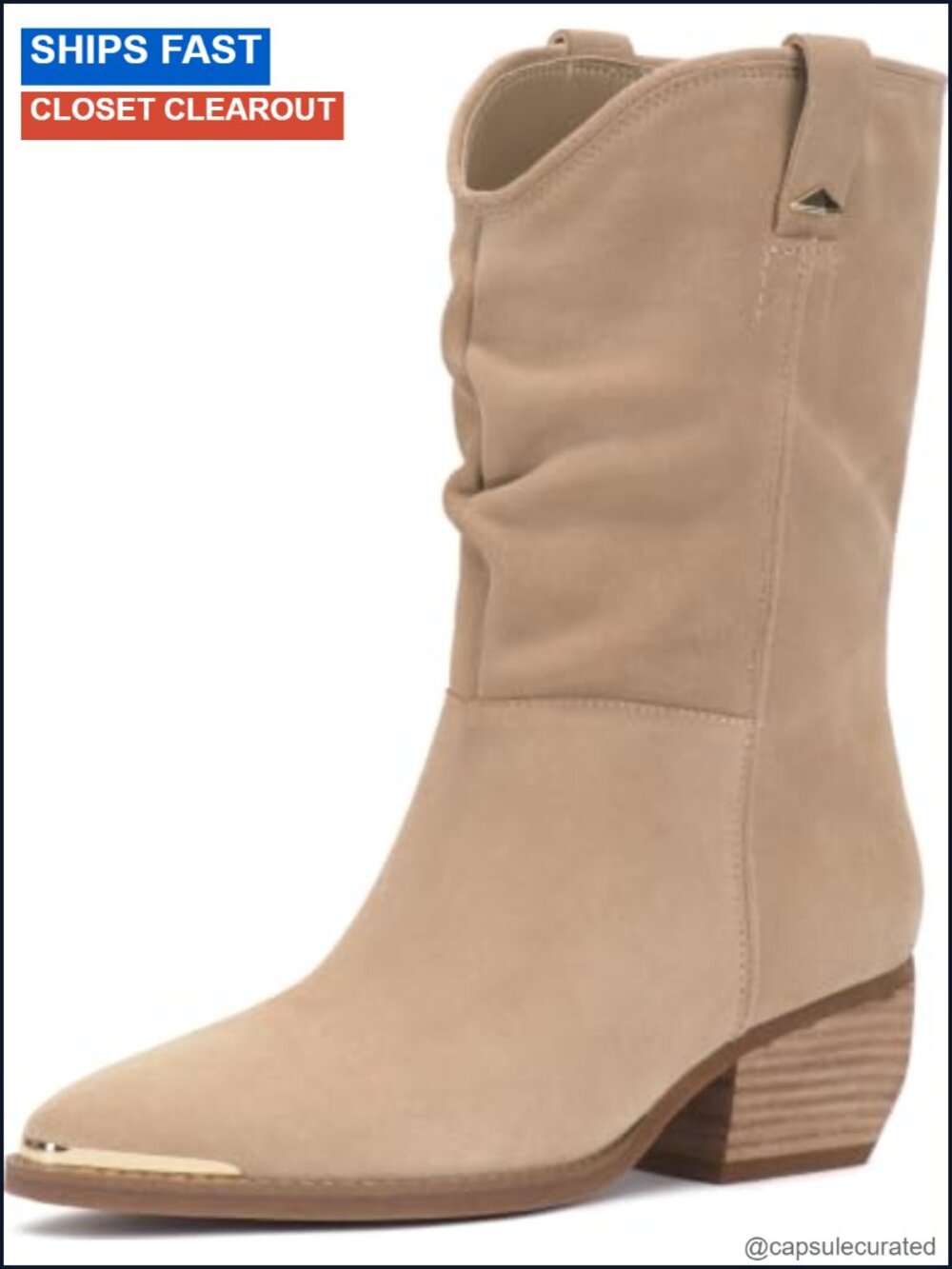 Vince Camuto Suede Mid Calf Boots Pull On Pointed Toe